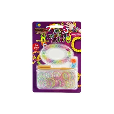 Afbeelding van Loops 4233 Funky knoopringen, armbanden met glitter blister 100 stuks