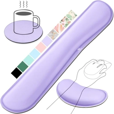 Afbeelding van Gimars Toetsenbord Polssteun Pad, Ergonomische voor en Muis, Vergroten Zijdeachtige Polskussensteun met Gelkussen Pijnverlichting Bij Het Typen, Kantoor PC, Violet