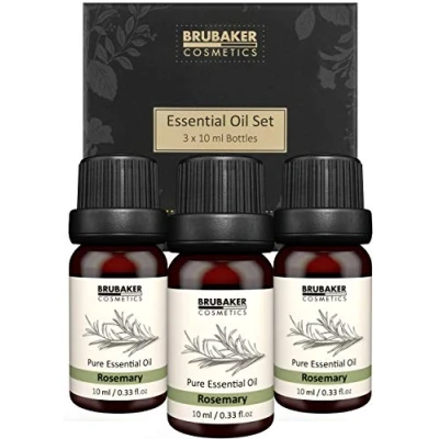 Afbeelding van BRUBAKER Cosmetics Set van 3 Rozemarijnolie Concentratie, Creativiteit &amp; Verbeterde Lucht Etherische Oliën Aromatherapie Giftset X 10 ML Natuur Veganistisch