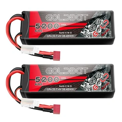 Afbeelding van Goldbat 2S LiPo RC batterij 7,4 V, 60C, 5200 mAh, met harde behuizing, Deans T uitgang, voor auto Evader, Truggy Buggy, Helikopter BX Truck, Hobby (5200 2S60C 2 stuks)