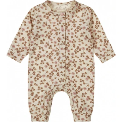 Afbeelding van Dirkje baby boxpak met all over print lichtbruin/roze/ecru