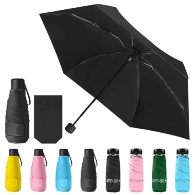 Afbeelding van Vicloon Mini Paraplu, Pocket Zonwering Outdoor UV Opvouwbare Klein, Licht, Opvouwbaar voor Volwassenen en Kinderen, Zwart A