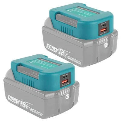 Afbeelding van QUPERR 2 Pack Batterij Adapter, USB Laadadapter Compatibel met Makita 18V Lithium Ion Dubbele Telefoon Type C Snel laden (Alleen adapter）