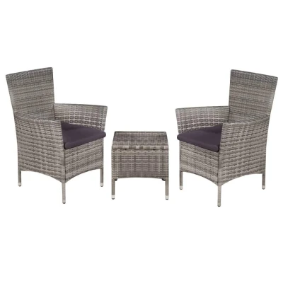Afbeelding van 3 delige Bistroset poly rattan grijs