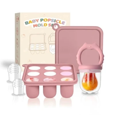 Afbeelding van Siliconen Babyvoeding Feeder/Fruit Feeder Fopspeen &amp; Moedermelk ijslolly Voedsel Diepvriezer Trays, Opslag Containers BPA Gratis Bijtringen voor Zuigelingen Tandjes (Kat Roze)