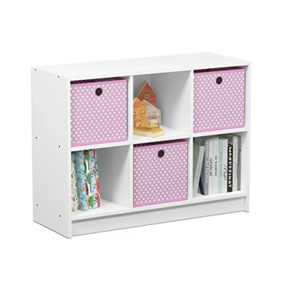 Afbeelding van Furinno Basic boekenkast met 6 vakken en 3 laden, hout, wit/roze, 30,23 x 59,94 cm