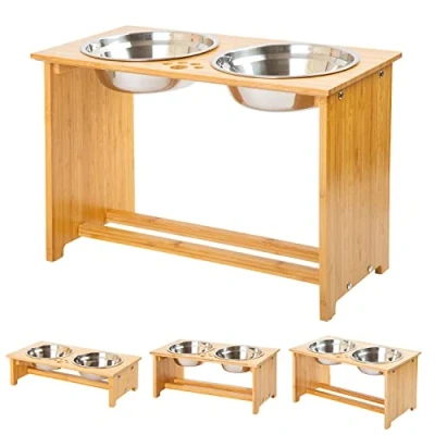 Afbeelding van FOREYY Verhoogde Hond Bowls voor Katten en Honden Bamboe Kat Voedsel Water Stands Feeder Gerechten met 2 RVS Anti Slip Voeten(XL)