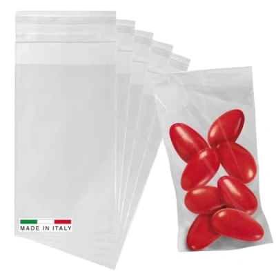 Afbeelding van Transparante zakjes, 6 x 10 cm, voor gastgeschenken, bruiloft, doop, communie, zakjes met kleefsluiting, 100 stuks