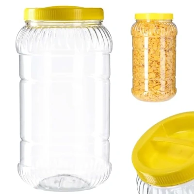 Afbeelding van KADAX voorraaddoos met deksel, van kunststof, weckpot handvat, plastic container voor levensmiddelen, opbergdoos keukenorganizer (rond, 3 liter)