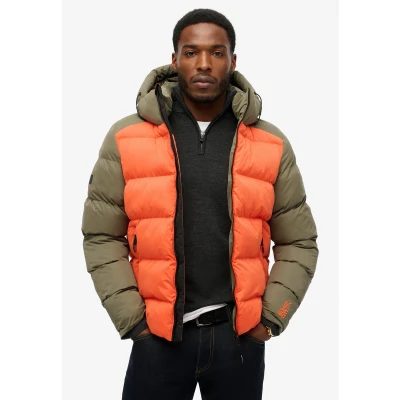 Afbeelding van Superdry Puffer Winterjas, Heren, Maat: Medium, Khaki colourblock