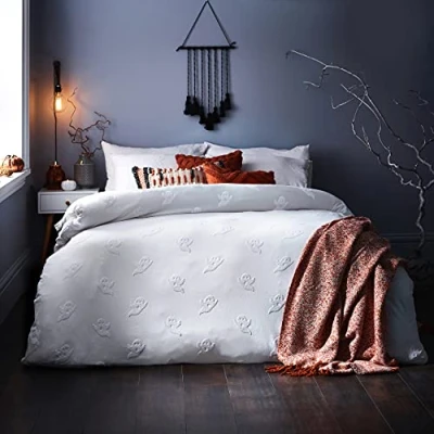 Afbeelding van The Linen Yard Ghost Tufted Dekbedovertrek Set, Katoen, Wit, Tweepersoons