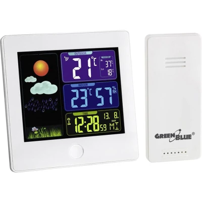 Afbeelding van GreenBlue GB521W Draadloos weerstation met buitensensor, kalender, hygrometer, thermometer, DCF klok, wekker, batterij en netvoeding, wit