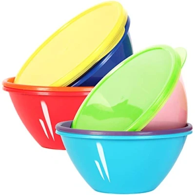 Afbeelding van Youngever 9 pack 1000ML plastic kommen met deksel, ontbijtkommen, soepkommen, voedselbewaarbakjes deksel (Regenboog)