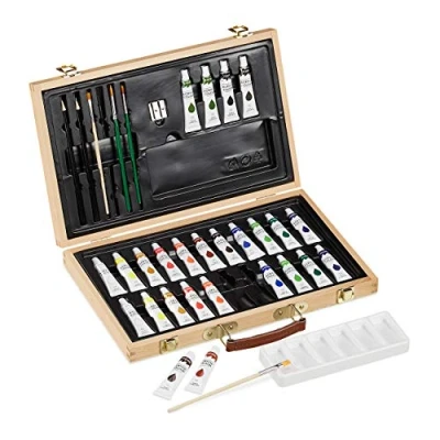 Afbeelding van Relaxdays tekendoos hout acrylverf tekenkoffer tekenset tekenkist schilder set