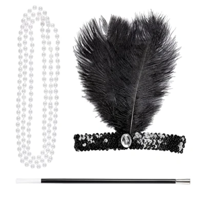 Afbeelding van Widmann Jaren 20 Danseressen Kostuum Black &amp; Pearl Flapper Set Zwart Carnavalskleding Verkleedkleding