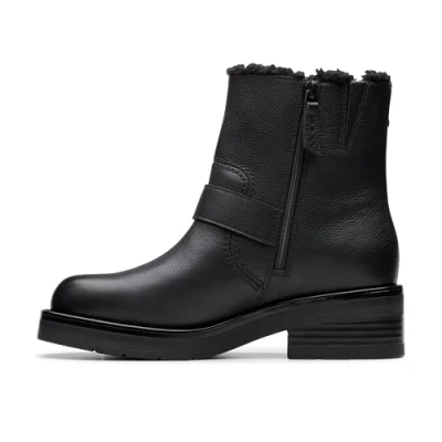 Afbeelding van Clarks Premium Vrouwen Rebelle gesp mode laars, zwart Wlined Lea, 6 UK, Zwarte 39 EU