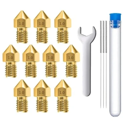 Afbeelding van MMOBIEL 10 stuks 1.0mm Messing MK8 3D Printer Nozzles Extruder Incl. 3 reinigingsnaalden