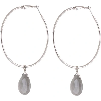 Afbeelding van Behave Oorbellen oorringen zilver kleur grijs hanger natuursteen 7cm