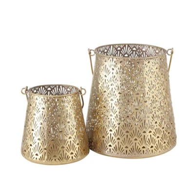 Afbeelding van Deco by Boltze Windlichtjes 2 stuks goudkleurig metaal