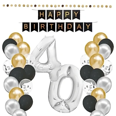 Afbeelding van envami® Verjaardagsdecoratie voor de 40e verjaardag, mannen en vrouwen, feestdecoratie, ballonnen Happy Birthday slinger, verjaardagsdecoraties, man vrouw