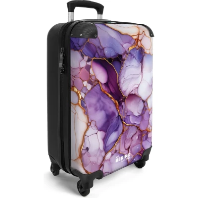 Afbeelding van NoBoringSuitcases.com® Paarse marmer handbagage koffer 55x35x25