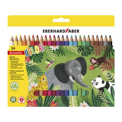 Afbeelding van 6x Kleurpotlood Eberhard Faber Jumbo 24st. driekantig in kartonnen etu