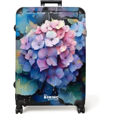 Afbeelding van NoBoringSuitcases.com® Koffer groot Reiskoffer lichtgewicht Hortensia bloemen in graffiti stijl Rolkoffer met 4 wielen Grote trolley XL 98 liter bagage