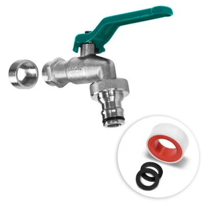Afbeelding van YourCasa Kraan tuin 1/2 inch &amp; 3/4 van messing incl. slangaansluiting en afdichtingstape, waterkraan voor buiten, kogelkraan, inch, vorstbestendig, tuinkraan, aftapkraan, regenton (groen)