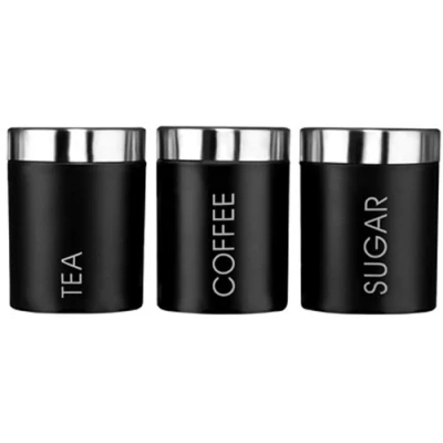 Afbeelding van Kabalo Black Set van 3 Thee Koffie &amp; Suiker Canisters Keuken Opslag Containers Potten (10cm x 12cm elk)