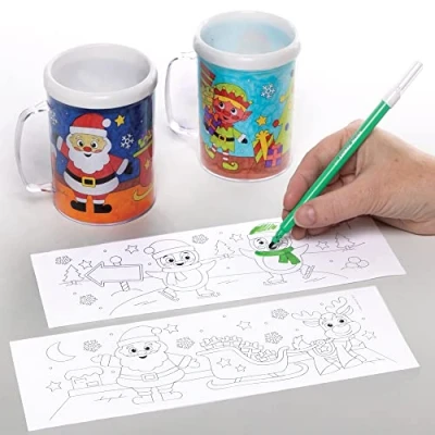Afbeelding van Baker Ross FC186 Kerst inkleurbaren mokken voor kinderen pak van 3, kleur je eigen mok, knutselwerk om te personaliseren en gebruiken