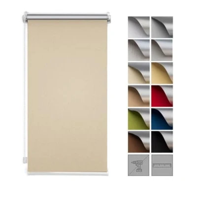 Afbeelding van Zero Home Premium Verduisteringsrolgordijn Zonder Boren Klemgordijnen voor Ramen en Deuren Thermorolgordijn Klemfix Rolgordijn Privacy Zonwering Verduistering I 70x220cm Beige