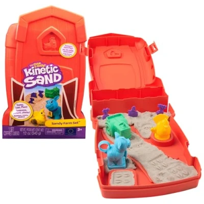 Afbeelding van Kinetic Sand, Boerderij speelset, 340 g, kinetisch zand, 6 gereedschappen en vormen, koffer in schuurvorm, speelgoed voor kinderen meisjes, vanaf 3 jaar