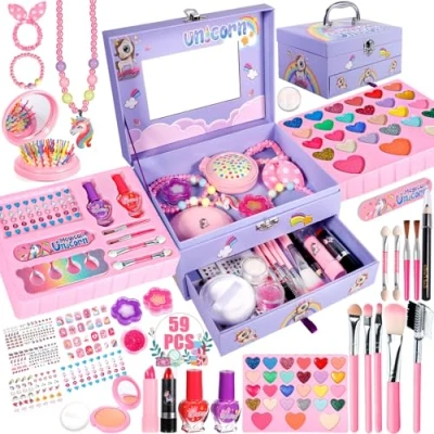 Afbeelding van Purpledi kinder make up set meisjes koffer meisjes, 59 PCS wasbare speelgoed, cadeau speelgoed
