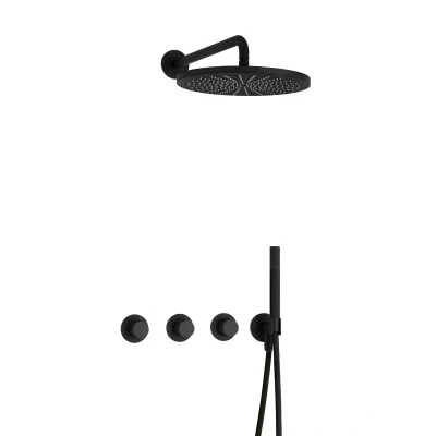 Afbeelding van Hotbath Cobber Regendoucheset IBS70 Mat Zwart Staaf handdouche 30cm Hoofddouche Wandarm Handouche met wandhouder