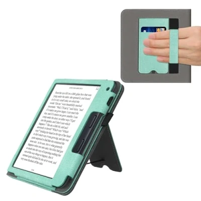 Afbeelding van kwmobile case compatibel Met Kobo Libra 2 hoes standaard E reader cover van kunstleer In mintgroen/donkergrijs