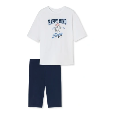 Afbeelding van Schiesser Meisjespyjama set korte 100% biologisch katoen maat 140 tot 176 pyjama set, wit 180955, 152, Wit_180955, 152 cm