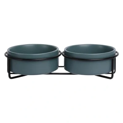 Afbeelding van Jack And Vanilla Voer En Drinkbakken Bon Appetit Dubbele Keramische Voerbak Metalen Standaard Groen 2x850ml 51/0117 179256