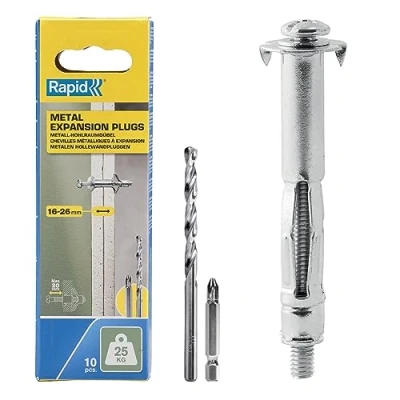 Afbeelding van Rapid Hollewandpluggen Ø8x46 Voor 16 26 mm plaatdikte 25kg draagkracht 10 stuks in een doos 5001547