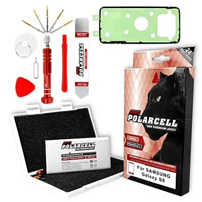 Afbeelding van PolarCell Accu voor Samsung Galaxy S8 SM G950F vervangt originele batterij EB BG950ABE met gereedschap en lijstlijm in professionele set 3200mAh sterke reservebatterij geselecteerde A+
