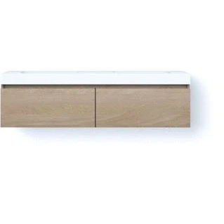 Afbeelding van Looox solid drawer box 160 cm surface bovenblad twee wasbakken 500 mm wooden meubel met 2 lades old grey swdb1600