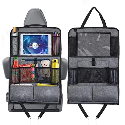 Afbeelding van Romon Rugleuningbescherming voor in de auto, 600D Oxford stof, waterdicht en onderhoudsvriendelijk, autostoelorganizer met 12 inch tablettas, autostoelbeschermer, rugleuning kinderen