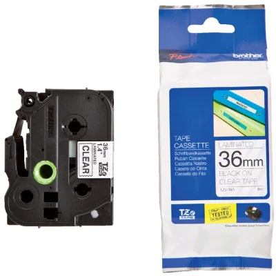 Afbeelding van Brother TZe 161 Tape Zwart op transparant (36 mm)