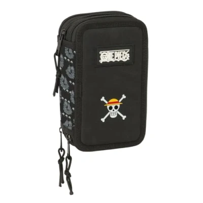 Afbeelding van Driedubbele Pennenzak One Piece Pirates Zwart 12,5 x 19,5 5,5 cm 37 Onderdelen