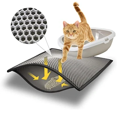Afbeelding van Bypet kattenbakmat, 33x50 cm, kattenbakonderlegger, honingraatdesign, kattenbak, waterdicht, dubbellaags ontwerp, honingraatmat (grijs) (Grijs3350)