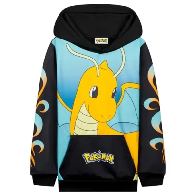 Afbeelding van Pokémon sweatshirt met capuchon voor kinderen, comfortabel kangoeroezak, zwart/dragoniet blauw, 9 10 jaar