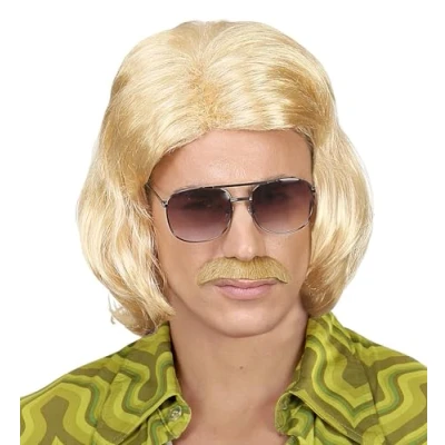 Afbeelding van Widmann Hippie Kostuum Foute Blonde 70s Dandy Pruik En Snor Blond Carnavalskleding Verkleedkleding