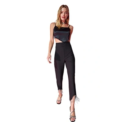 Afbeelding van Trendyol Zwarte Glanzende Steengeweven Broek Tprss20Pl0106