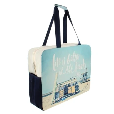 Afbeelding van BRISA VW Collection Volkswagen grote boodschappentas, shopper tas, strandtas, Beachlife/lichtblauw, 27 L, T1 bus