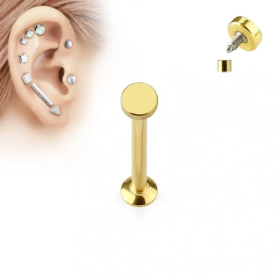 Afbeelding van piercing plat rondje chirurgisch staal 8 mm gold plated