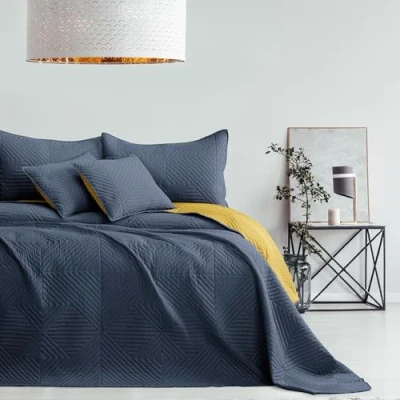 Afbeelding van AmeliaHome Sprei antraciet honinggeel 200 x 220 cm bedsprei dubbelzijdig ultrasoon stiksel polyester softa